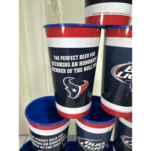 Set of 15 Blue Houston Texans Bud Light Plastic 18 oz. Reusable Cups 6” NEW - Picture 3 of 9